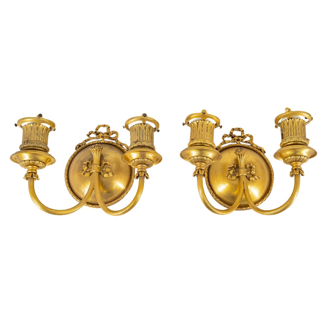 Pair of Gilt Brass Double Arm Wall Sconces (1 of 6)