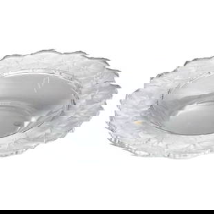Lalique Crystal Glass "Honfleur" Bowl: DESCRIPTION: Lalique "Honfleur" crystal glass bowl featuring frosted, foliage form designs on the lip and rim. Marked on underside "Lalique France". CIRCA: 20th Century ORIGIN: France DIMENSIONS: H: 2