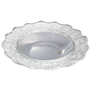 Lalique Crystal Glass "Honfleur" Bowl: DESCRIPTION: Lalique "Honfleur" crystal glass bowl featuring frosted, foliage form designs on the lip and rim. Marked on underside "Lalique France". CIRCA: 20th Century ORIGIN: France DIMENSIONS: H: 2