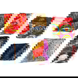 (6Pc) Designer Silk Scarf Grouping: DESCRIPTION: (6Pc) Designer silk scarf grouping, includes: (1Pc) Fendi silk scarf. (L: 26" x W: 26") with original tag. (1pc) Designer Leopard silk scarf. (L: 34" x L: 34") (1Pc) Gucci silk scarf (L: