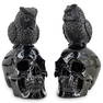 Pair Of Obsidian Skull And Owl Memento Mori