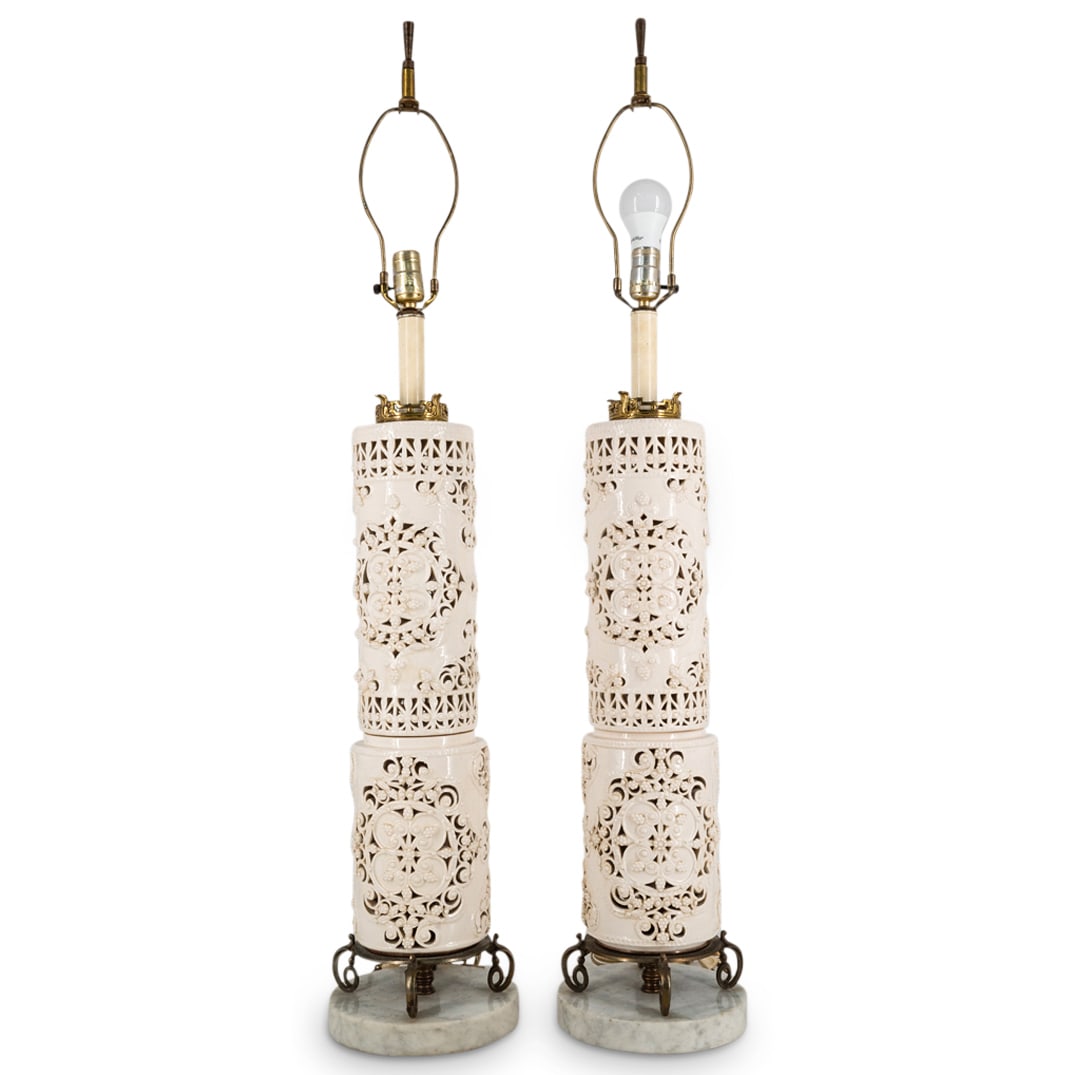 (2 Pc) Chinoiserie Pierced Ceramic Table Lamps (1 of 4)