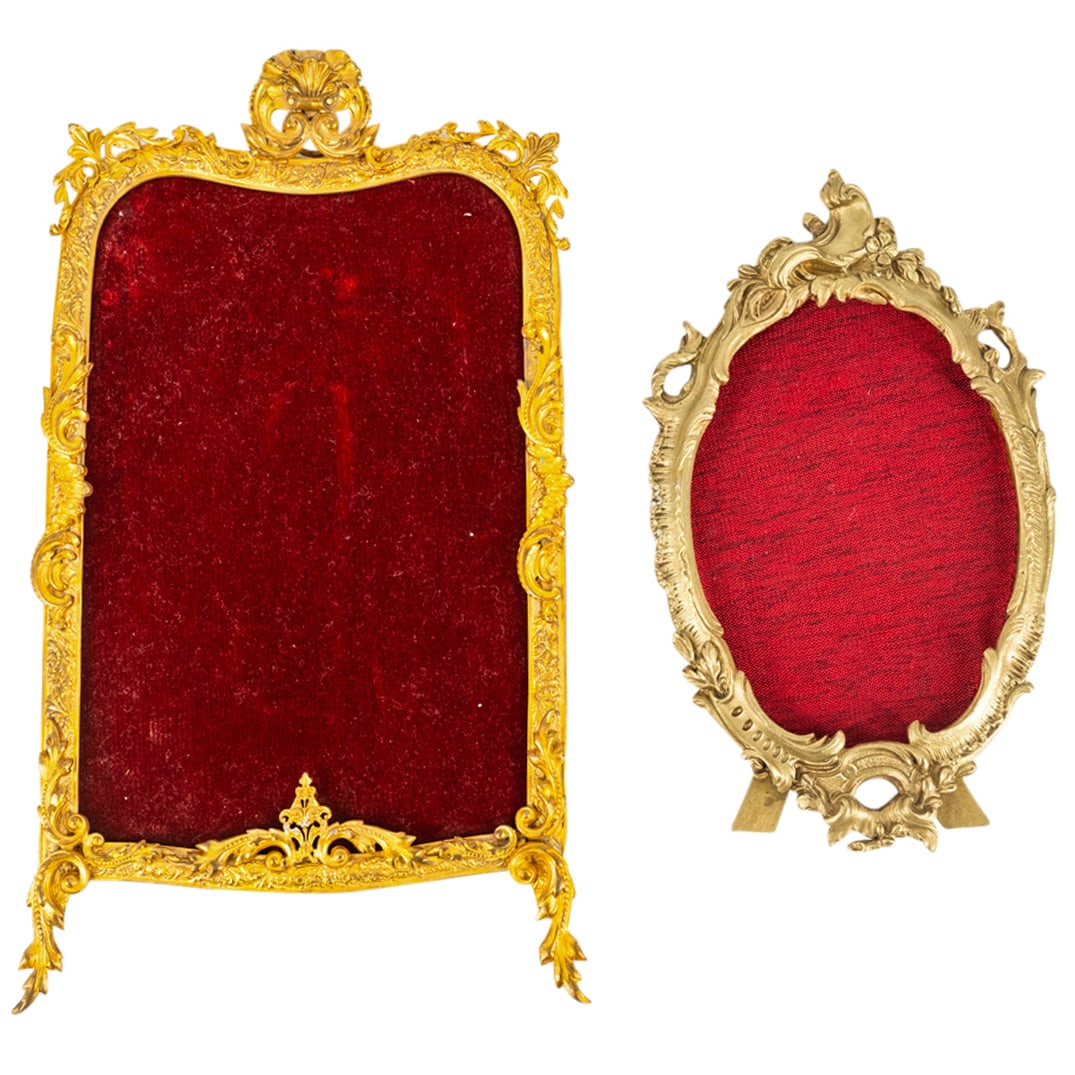 (2 Pc) Antique French Bronze Fabric Lined Frames (1 of 5)