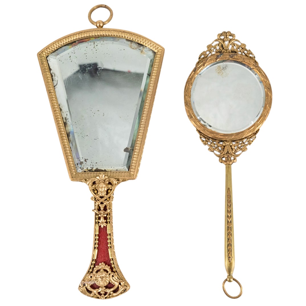 (2 Pc) Antique French Gilt Bronze Hand Mirrors (1 of 7)