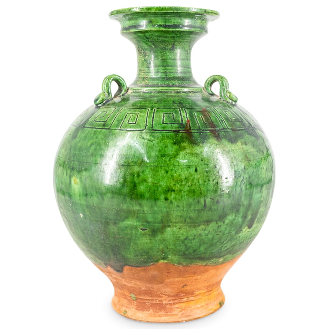 Chinese Han Dynasty Green Drip Glaze Terracotta Vase (1 of 4)