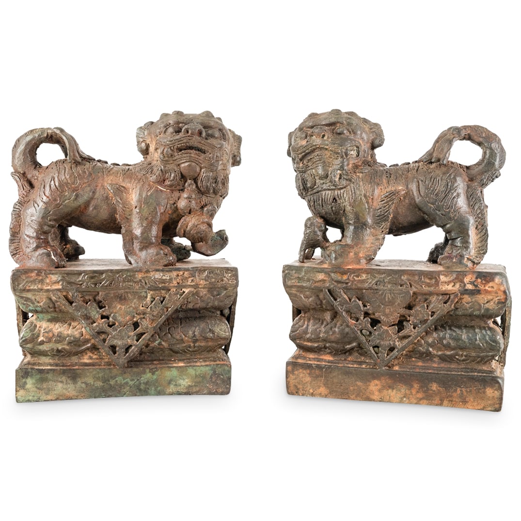 Pair Antique Mixed Metal Foo Dog Sculptures (1 of 7)
