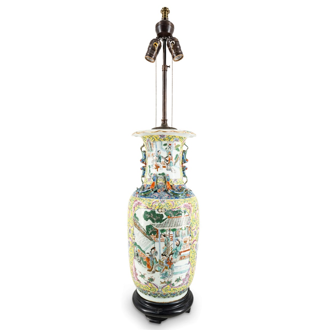 Antique Chinese Famille Jaune Porcelain Lamp (1 of 6)