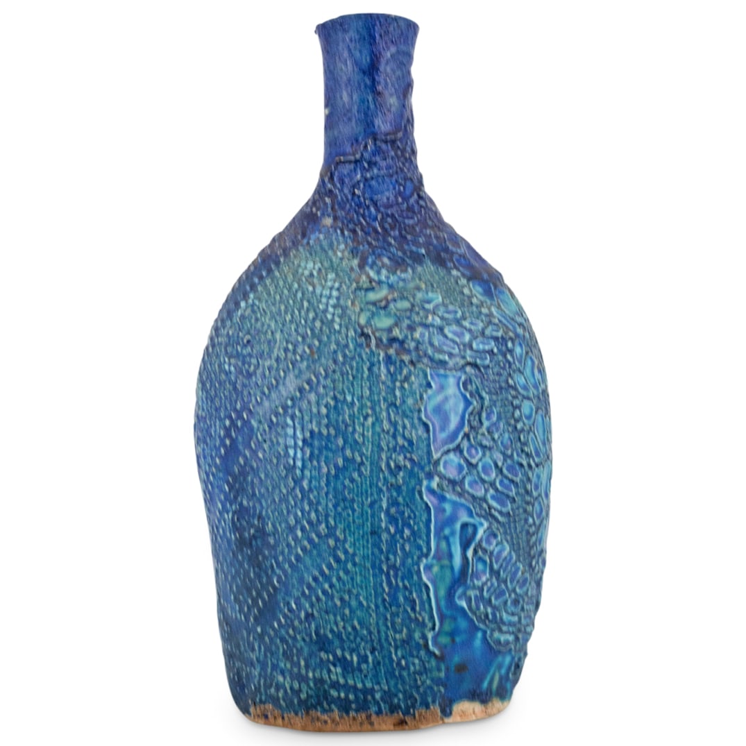 Mid Century Textured Pottery Bottle Vase (1 of 3)