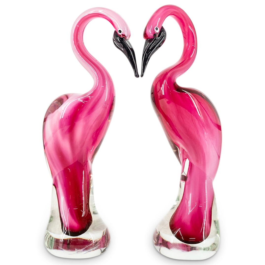 Pair Murano Style Flamingo Sculptures (1 of 4)