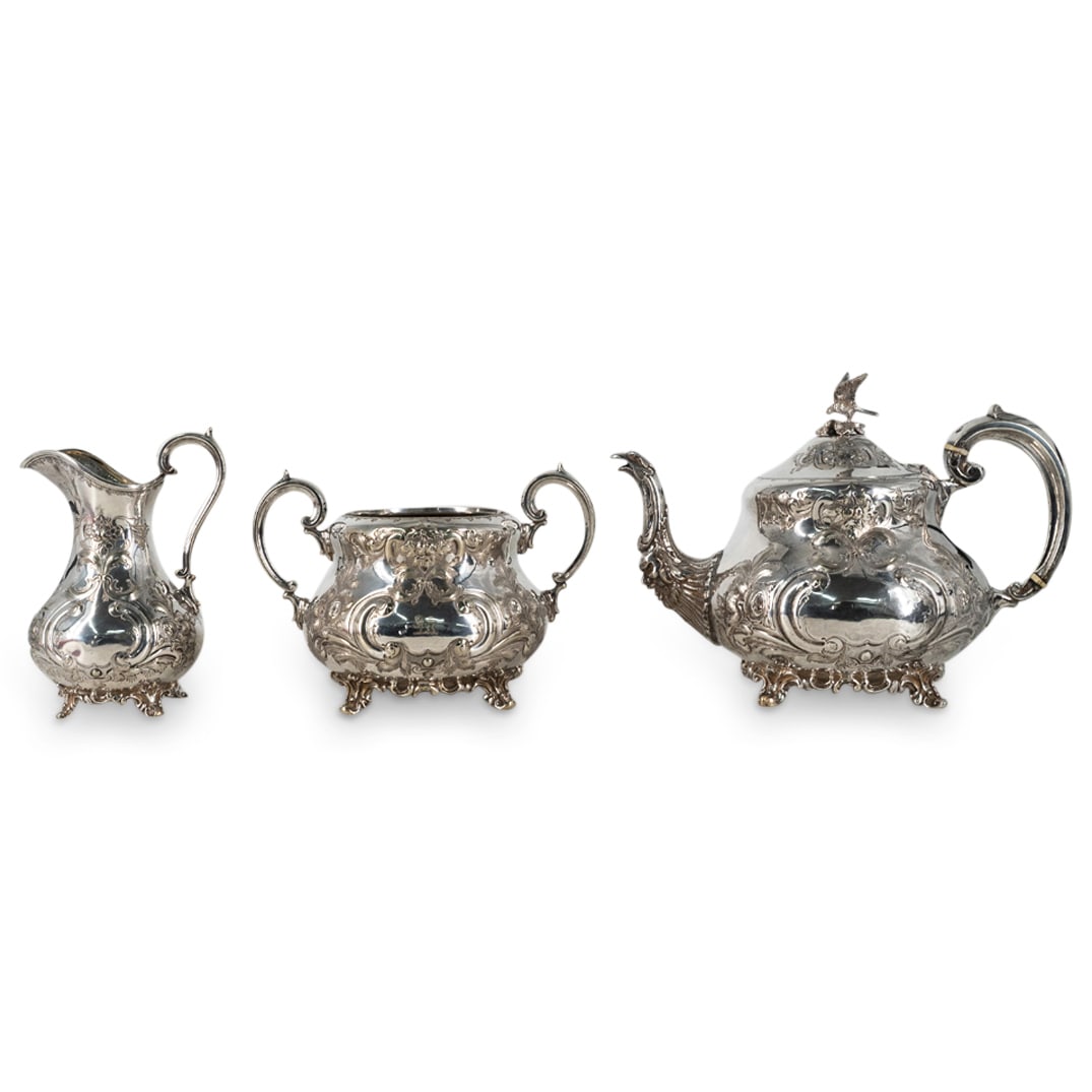 (3 Pc) Victorian English Sheffield Silver Plate Tea Set (1 of 9)