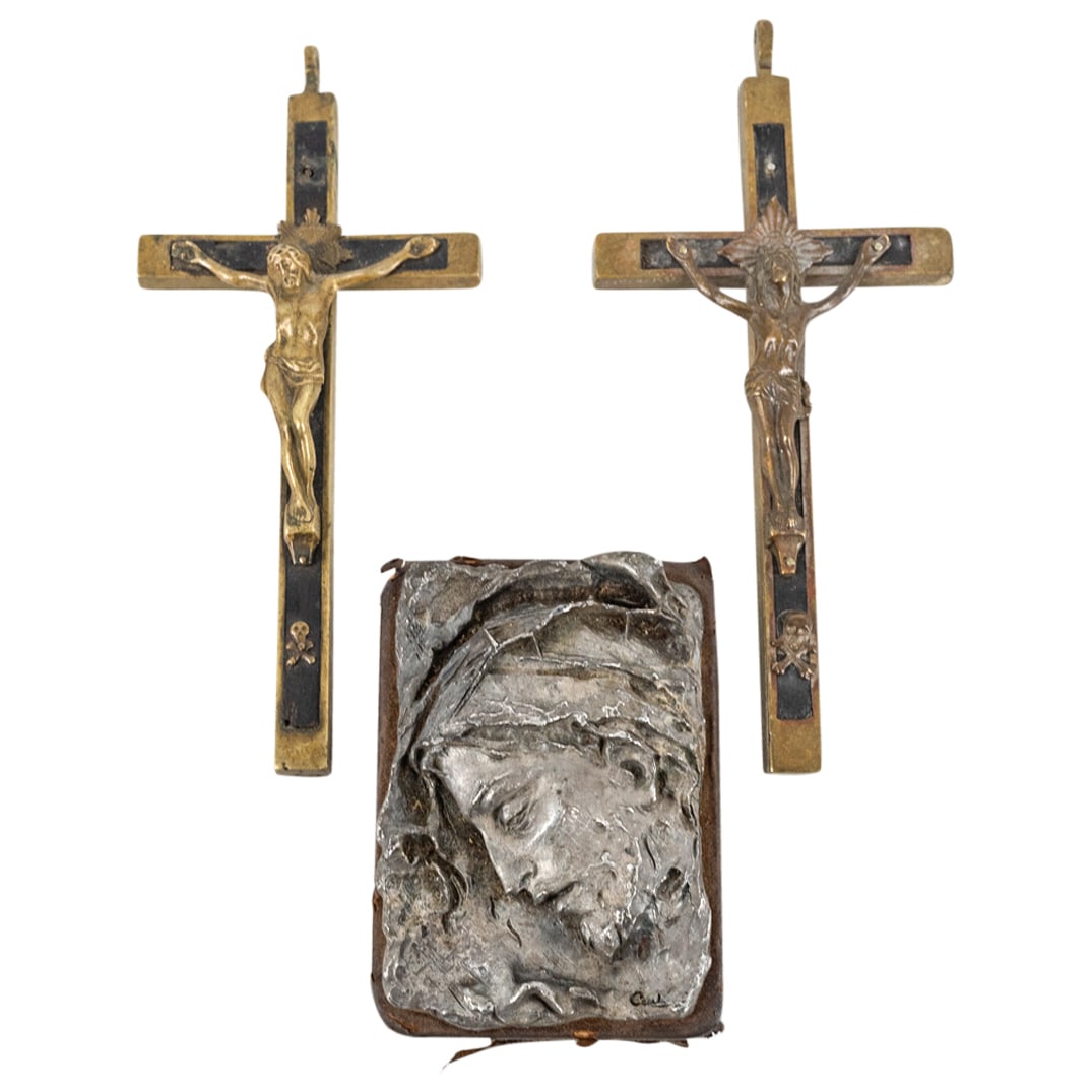 (3 Pc) Antique Metal Religious Images Of Christ (1 of 3)