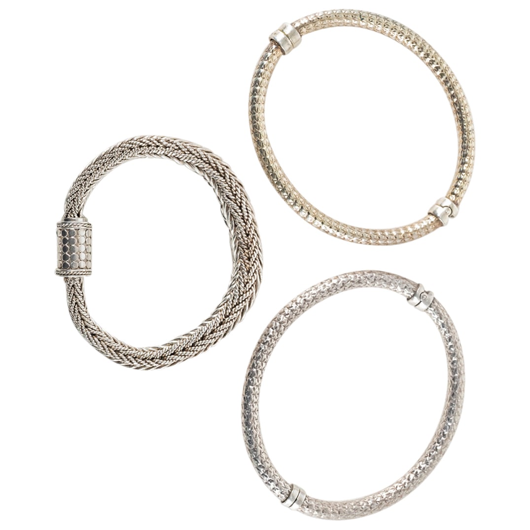 (3 Pc) Italian Sterling Silver Bangles and Bracelet (1 of 13)