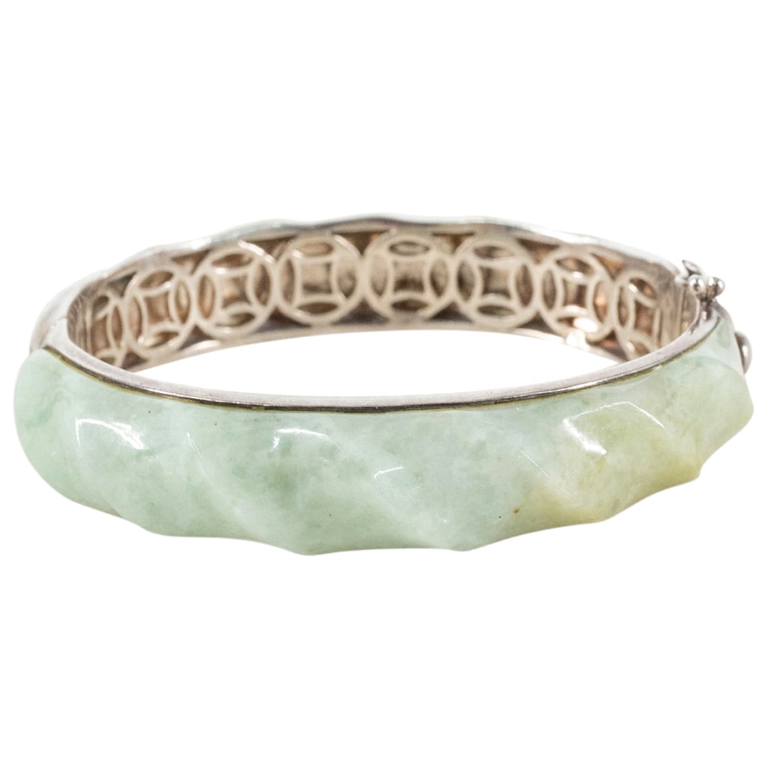 Chinese Sterling Silver and Jade Bangle Bracelet (1 of 6)