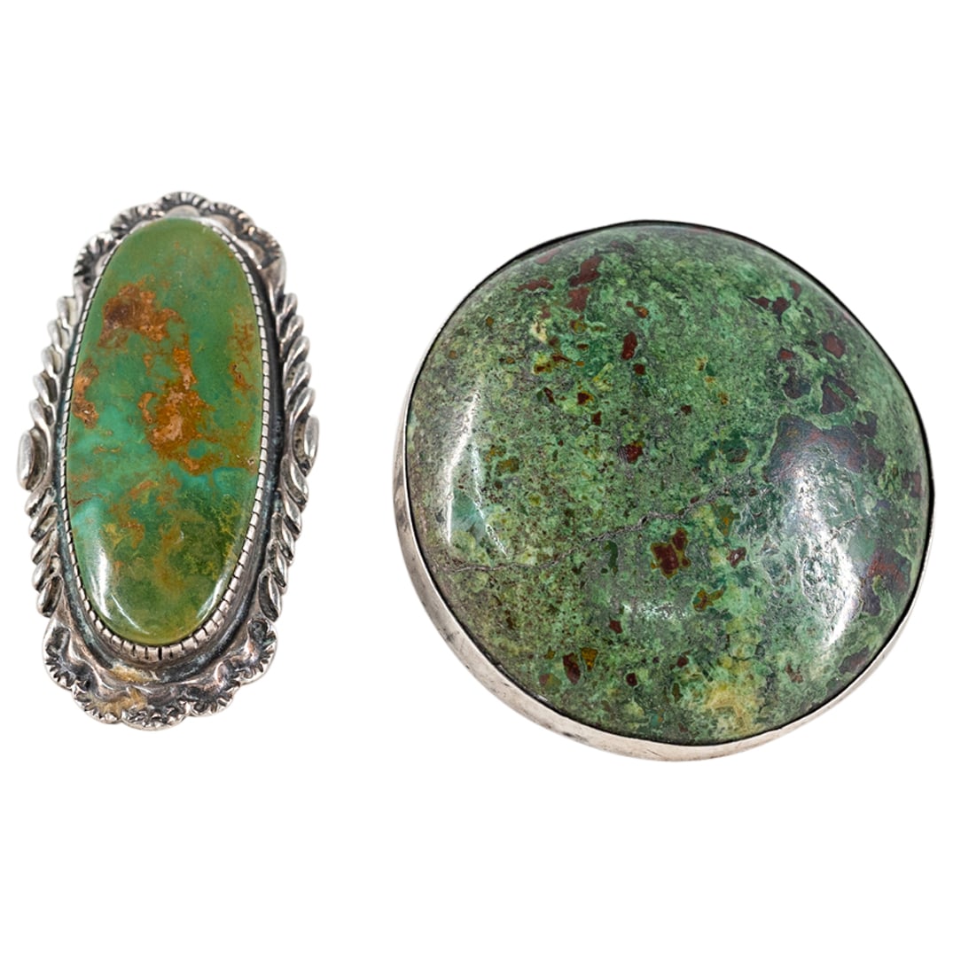 (2 Pc) Sterling Silver and Turquoise Inset Rings (1 of 7)