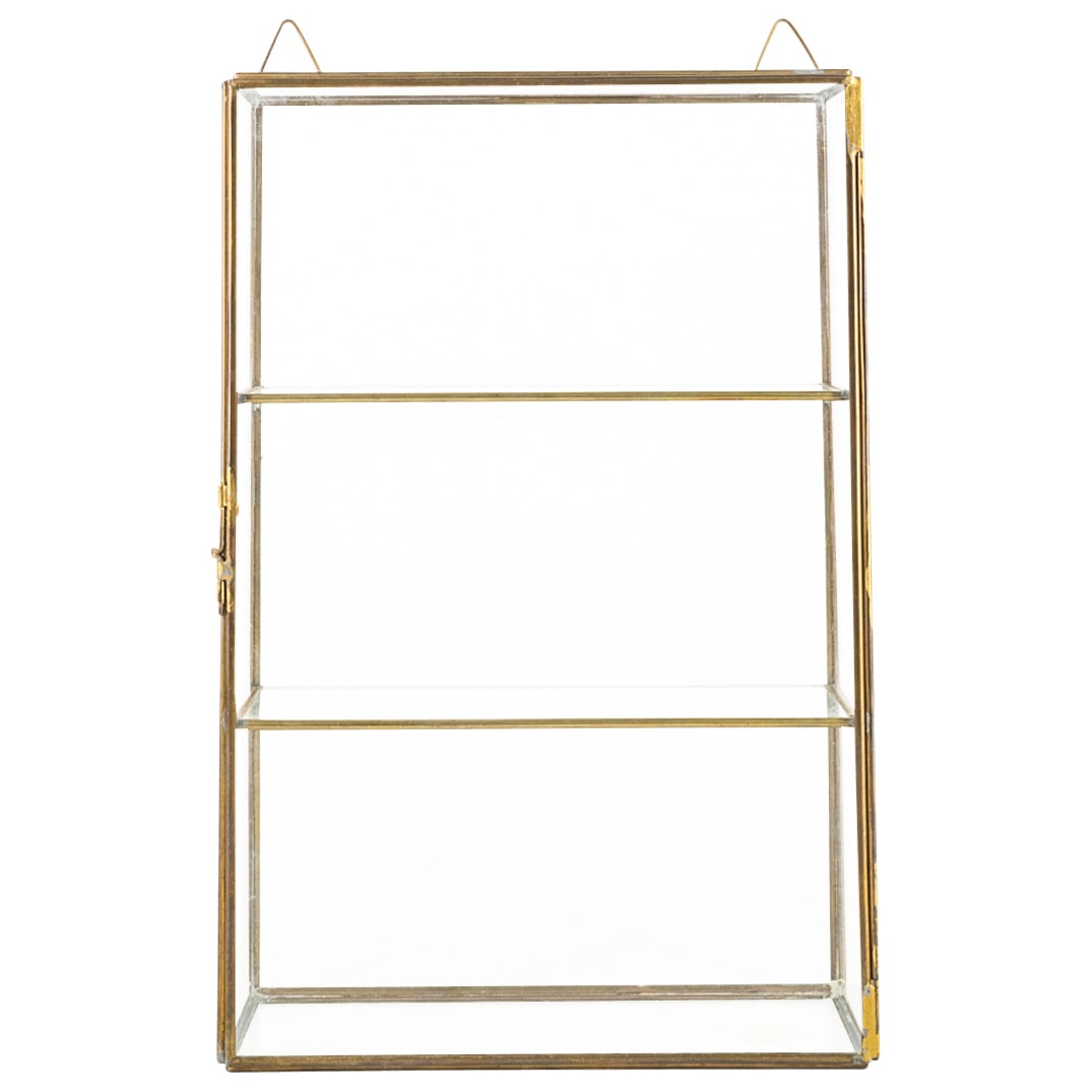 Victorian Antique Brass & Glass Wall Curio Cabinet (1 of 4)