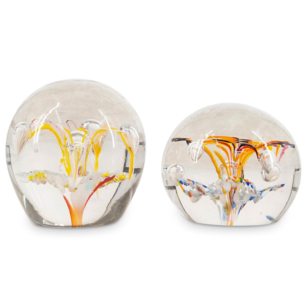 (2 Pc) Art Crystal Floral Paperweights (1 of 5)
