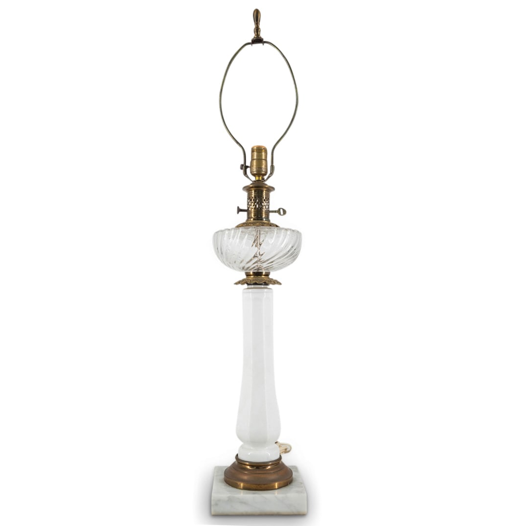 Vintage Tall Milk glass, Brass & Marble Table Lamp (1 of 4)