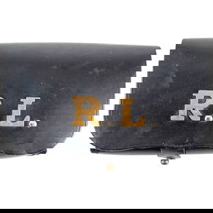 Ralph Lauren Equestrian Fanny Waist Belt Bag: DESCRIPTION: Rare Ralph Lauren black leather equestrian waist belt bag with brass embellishments at front depicting "R.L.". With loops on back to include the belt and attach to waist. CIRCA: 20th Cent