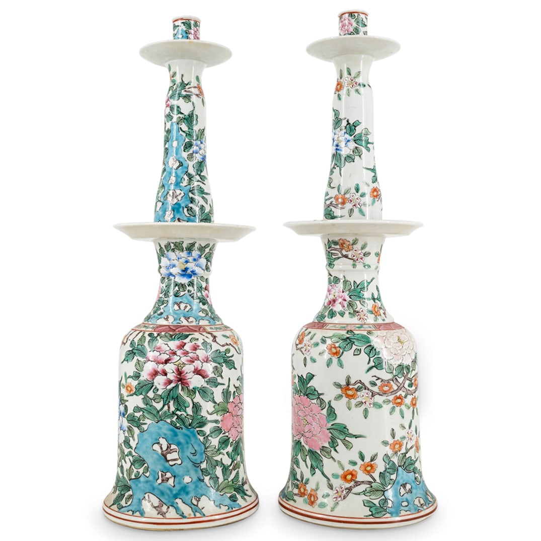 (2 Pc) Chinese Porcelain Large Candle Holders (1 of 5)