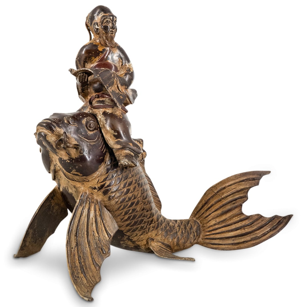 Antique Japanese Bronze Koi Fish With Man On Lid (1 of 9)