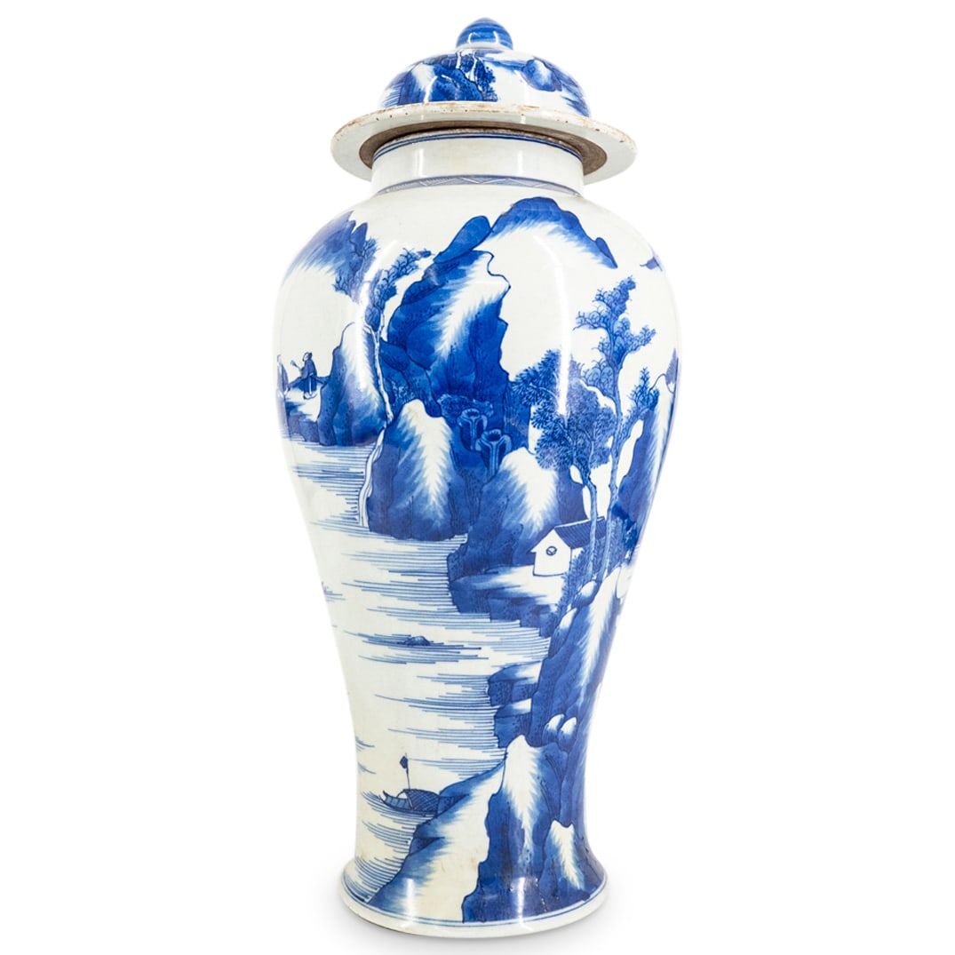 Antique Chinese Blue & White Porcelain Lidded Vase (1 of 6)