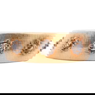 Buccellati Macri 18k Gold and Diamond Cuff Bracelet: DESCRIPTION: Buccellati "Macri" Diamond, 18k Gold Bracelet. Featuring round brilliant-cut diamonds weighing a total of approximately 1ct., set in a brushed texture, rosette motifs with centered diamon