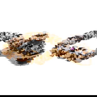 Russian Samuel Arndt 14k Gold and DIamond Snake Bracelet: DESCRIPTION: A Russian 14k gold bracelet by Samuel Arndt, crafted in a snake form features a unique chain link body leading to an enamel decorated serpent head, inset with garnet eyes and a series of