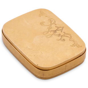 19th Cent. Russian 14k Gold Engraved Pill Box: DESCRIPTION: a 19th cent. 14k yellow gold box decorated along the top with ornate enveloping vine motifs, the hinged lid opens revealing an engraved date "June 9th, 1894". Further stamped with 56 gold