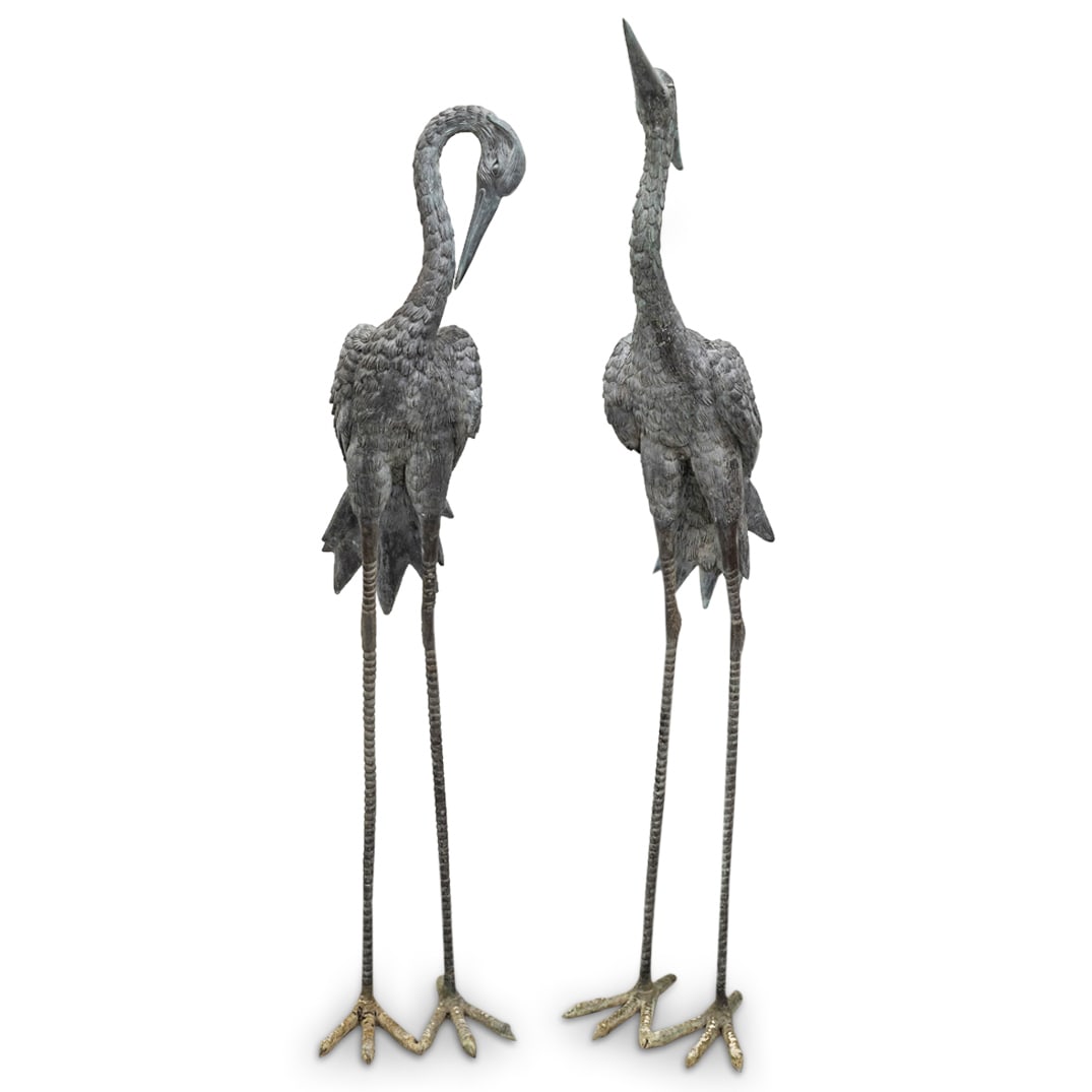 Pair Of Life Large Patinated Bronze Cranes (1 of 10)