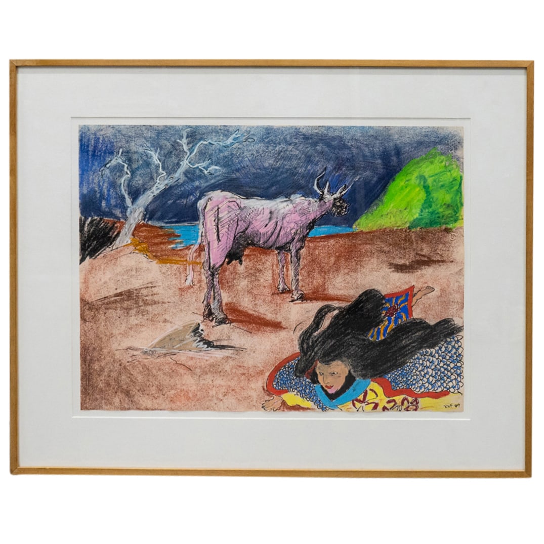 Robert Fichter (B. 1939) "The Cow" Pastel On Paper (1 of 8)