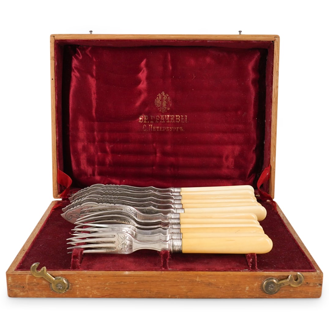 (12 Pc) Antique Russian Grachev Silver Fish Set (1 of 6)