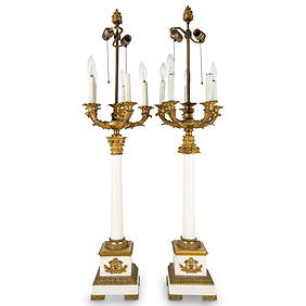 Pair Antique French Empire Style Candelabra Lamps (1 of 5)