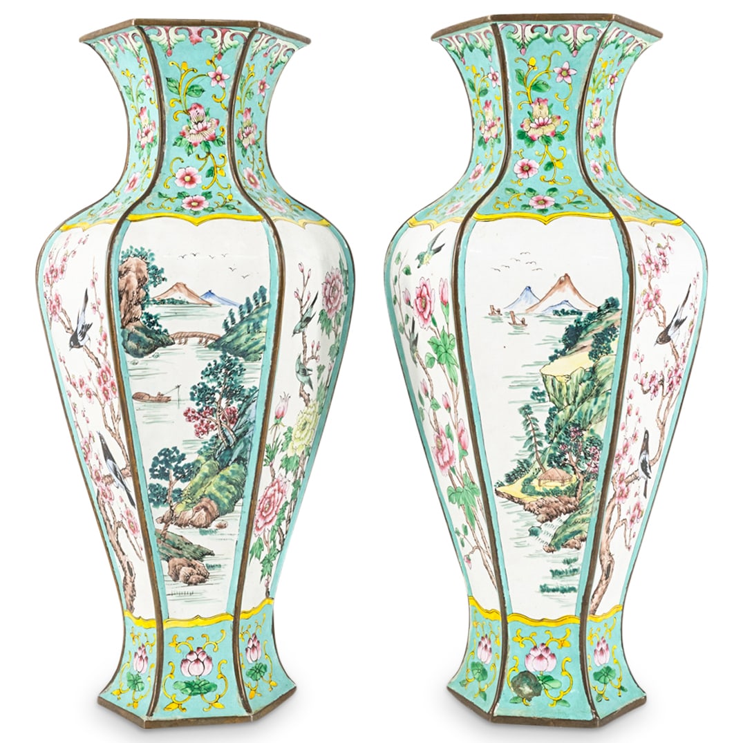 Pair Chinese Canton Enamel Floral Vases (1 of 7)