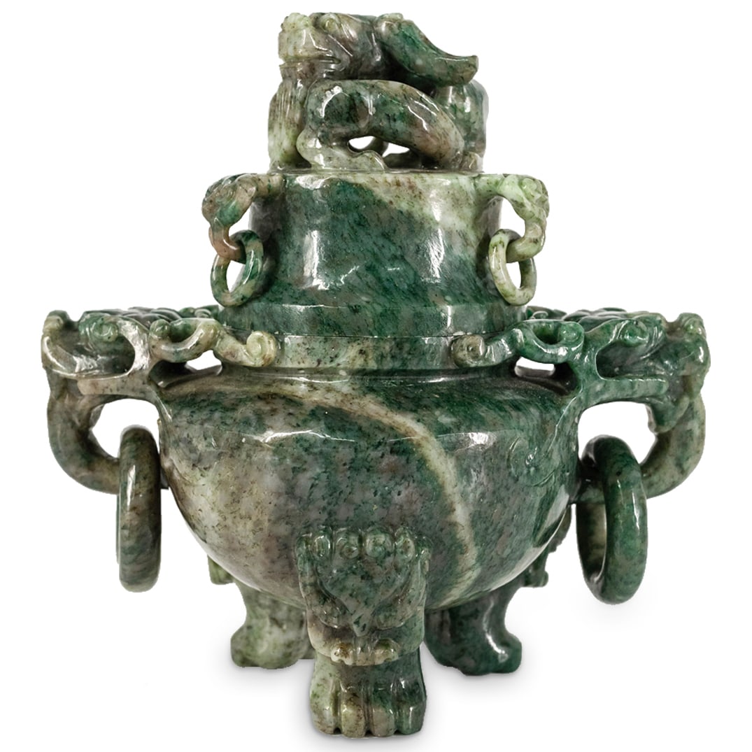 Antique Chinese Spinach Jade Dragon Urn (1 of 5)