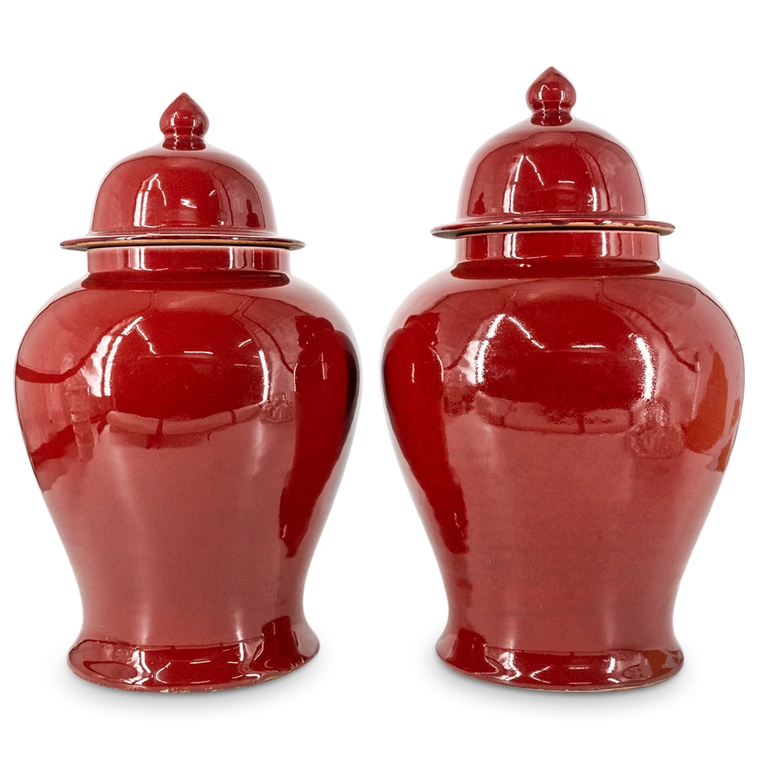 Pair Of Chinese Sang De Boeuf Ginger Jars (1 of 5)