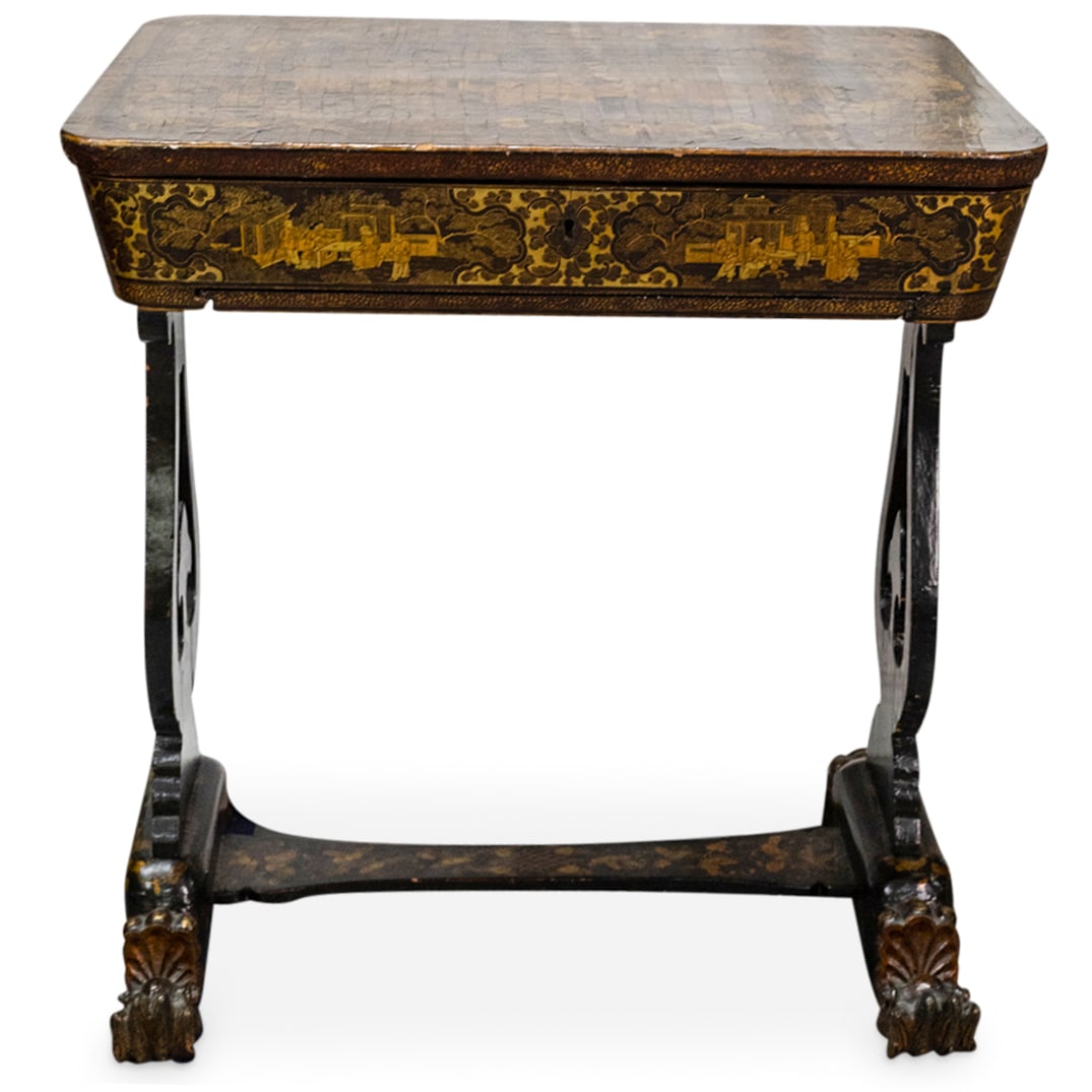 Antique Chinoiserie Lacquered Wood Sewing Desk (1 of 11)