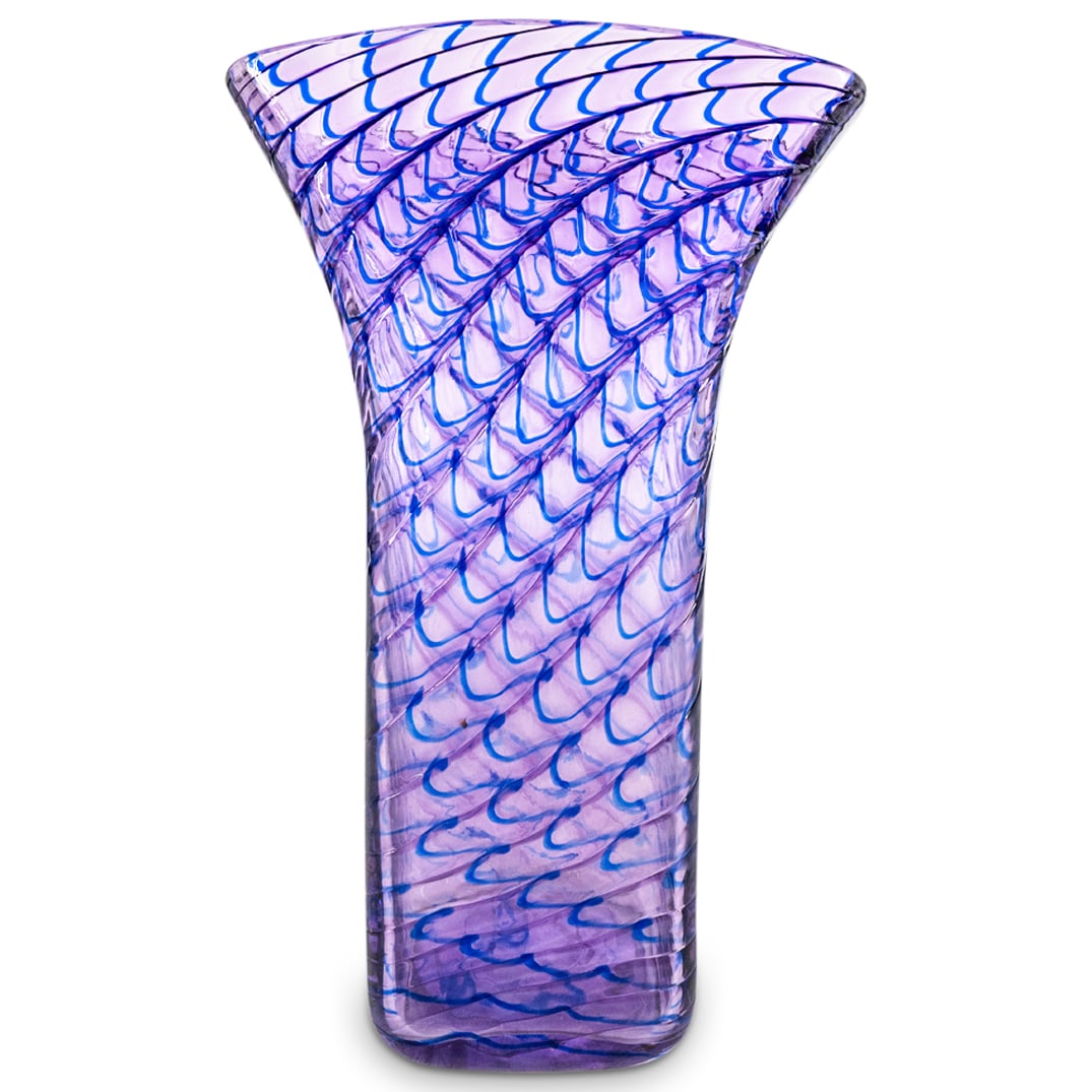 Joseph Morel (American) Zellique Studio Art Glass Vase: DESCRIPTION: Polychrome art glass vase by Joseph Morel (American) of Zellique Studio featuring flared lip. Marked on underside with "Zellique Studio JM 1997 SQMVG8". CIRCA: 1997 ORIGIN: American DIMEN