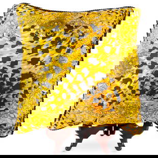 Vintage Versace Pillow: DESCRIPTION: Designer Atelier Versace silk pillow with leopard print. Marked: "Atelier Versace" CIRCA: 20th Century ORIGIN: Italy DIMENSIONS: H: 16" x L: 16" - CONDITION: Great condition. See lot desc