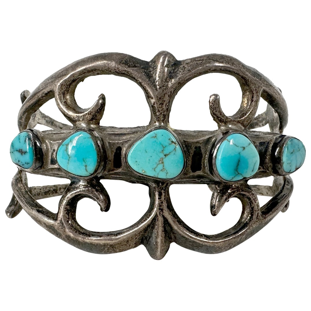 Antique Native American Sterling Silver & Turquoise Cuff Bracelet (1 of 3)