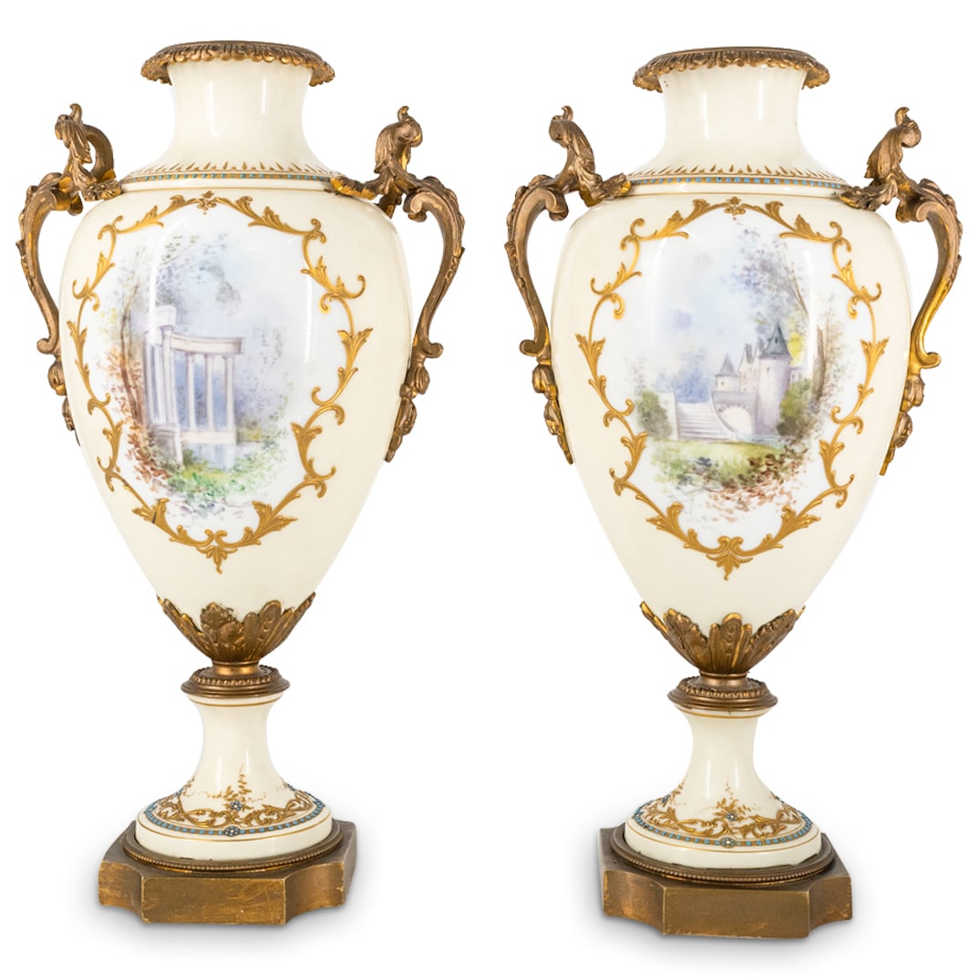 Antique Pair Sevres Style Porcelain Urns (1 of 5)