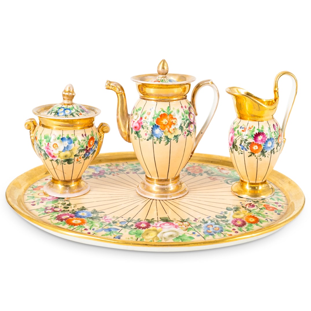 (4 Pc) Antique European Porcelain Tea Tray Set (1 of 11)