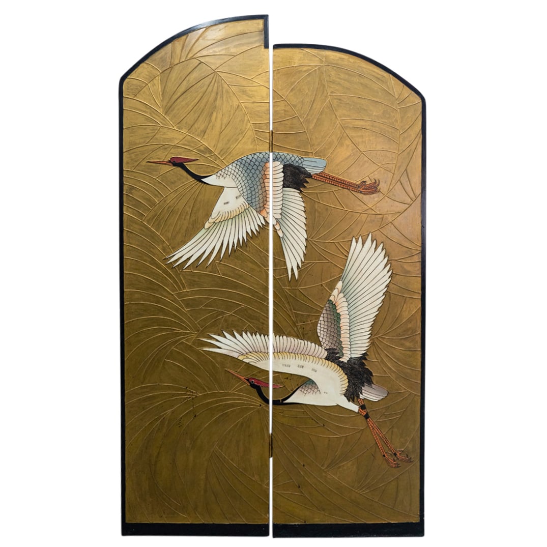 Japanese Two Panel Crane Screen (1 of 9)