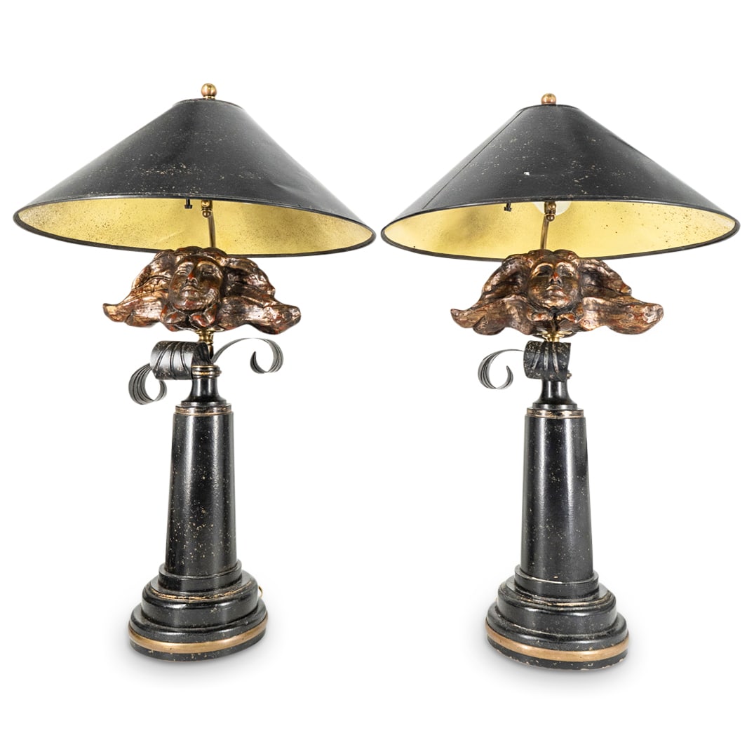 (2 Pc) Vintage Versace Style Mask Table Lamps (1 of 6)