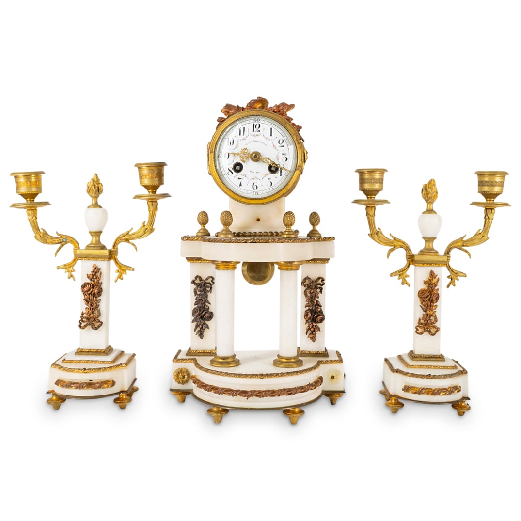 (3 Pc) Antique Alabaster Garniture Set For Black, Starr & Frost (1 of 12)