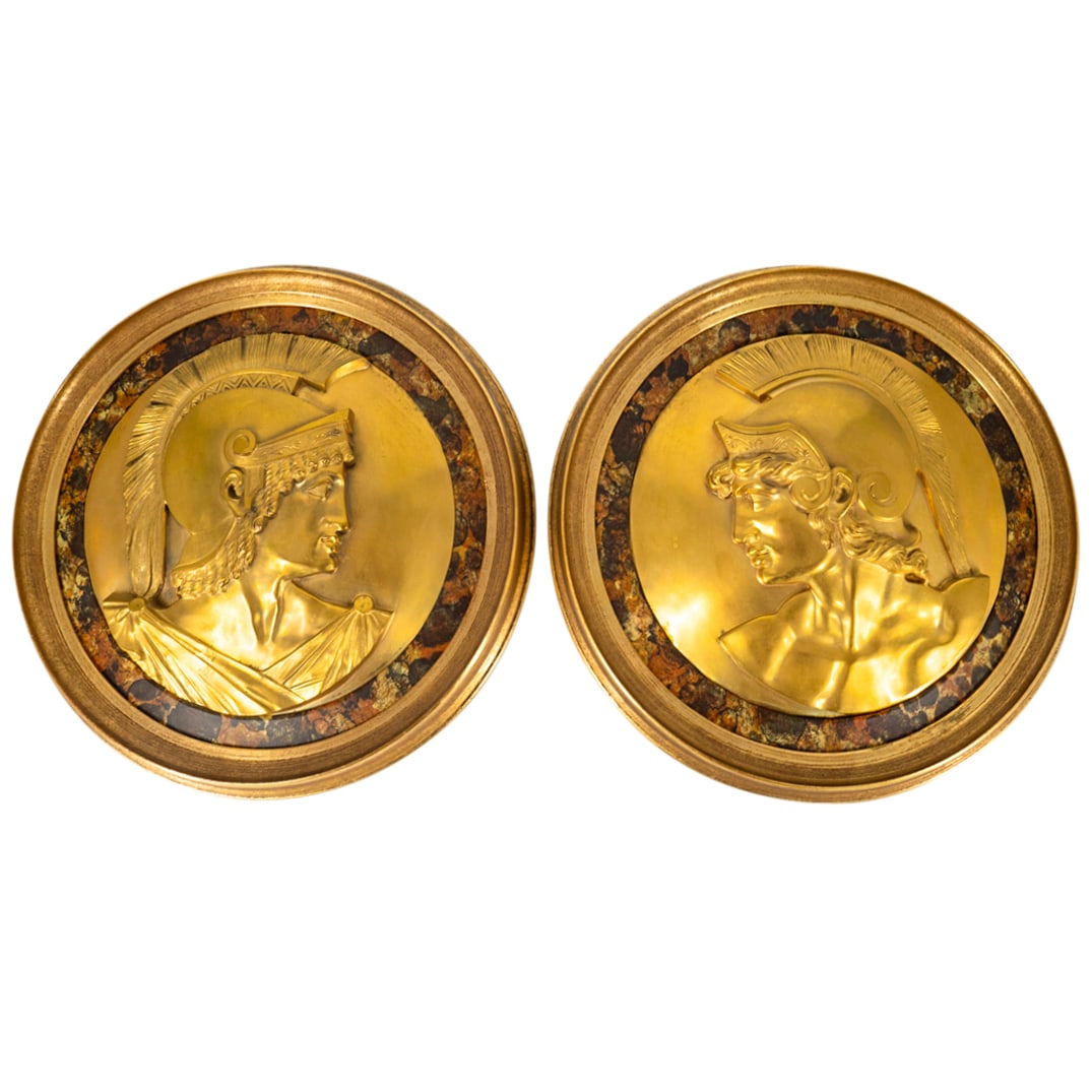 Pair Gilt Metal Neoclassical Figural Plaques (1 of 4)