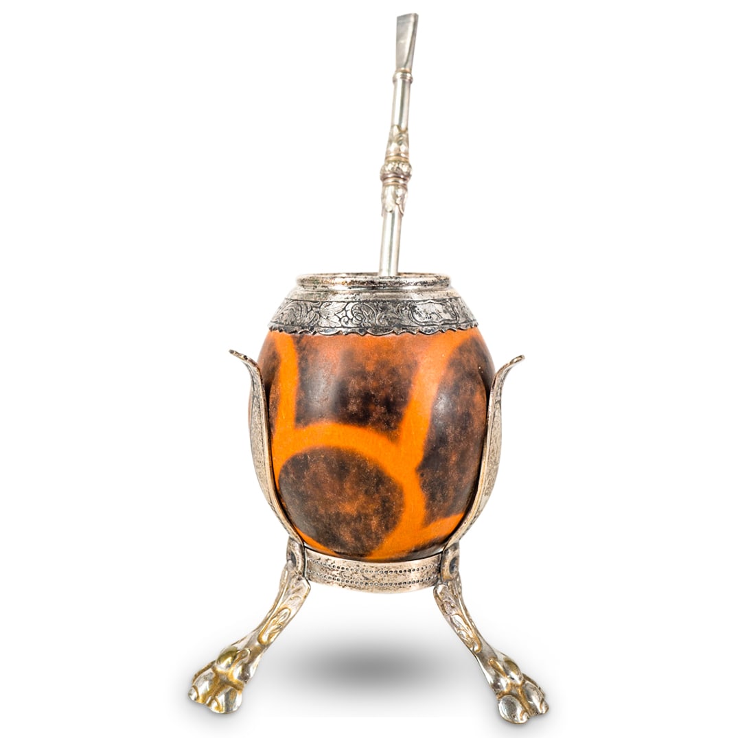 (2 Pc) Antique Argentinian Yerba Mate Bombilla & Coconut Cup (1 of 5)