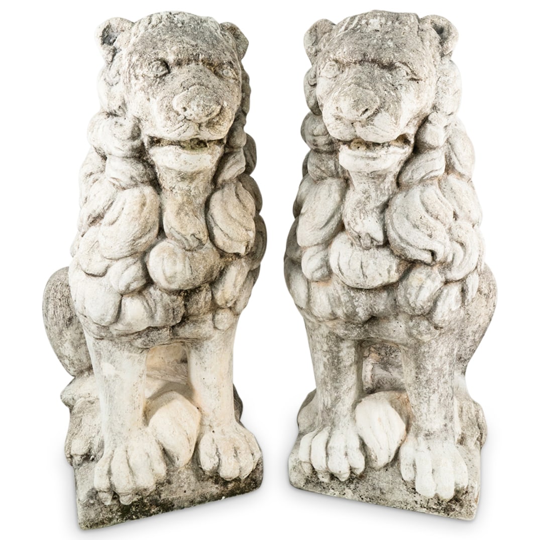 (2 Pc) Cast Stone Foo Dog Lions Sculptures (1 of 6)