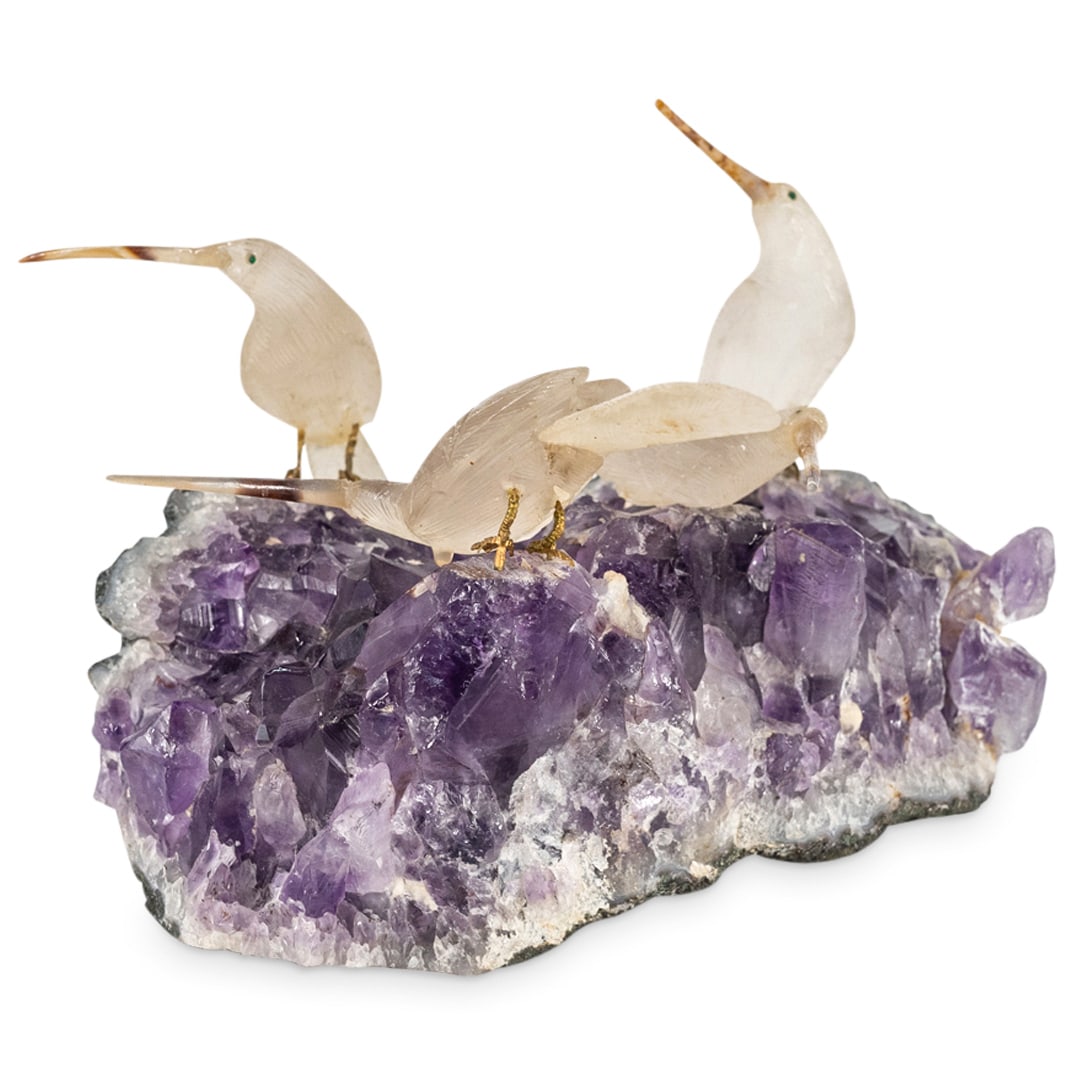 Amethyst Crystal Geode Carved Bird Group (1 of 5)
