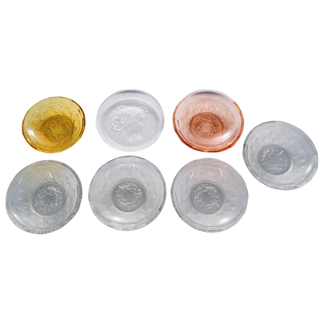 (7 Pc) European Vintage Intaglio Cut Glass Small Plates (1 of 6)