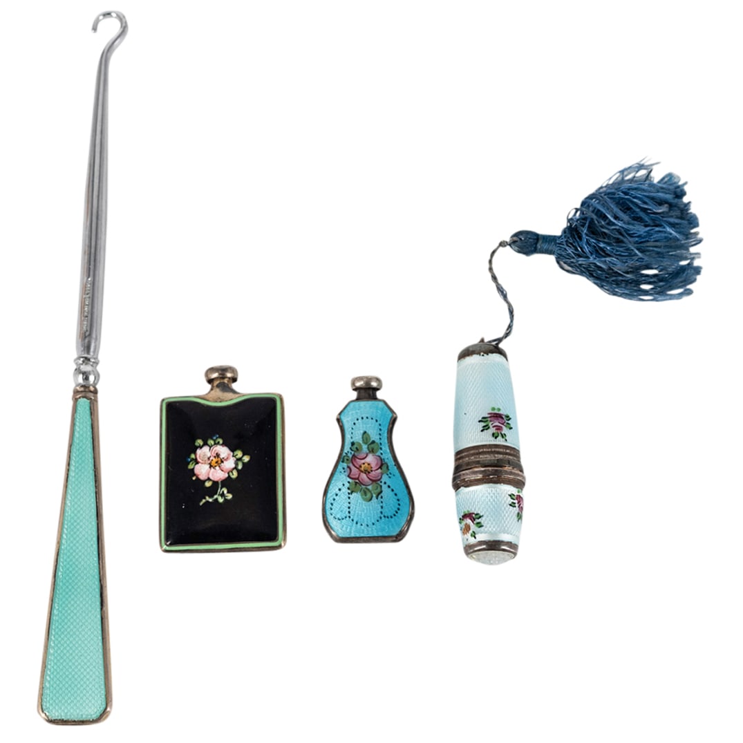 (4 Pc) Sterling Guilloche Enamel Collection Set (1 of 8)